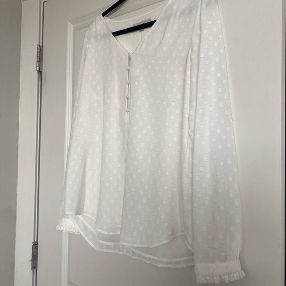 Off White Long Sleeve Polka Dot Blouse - Loft - Picture 1 of 3